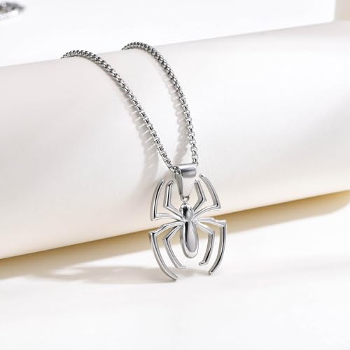 Image of Spiderman Gift Necklace Spider Pendant Necklace for Men, Silver /gold plated /Black Stainless Steel Spider Chain Spider Man Christmas Gifts Jewelry for Spider-man Fans Men Women