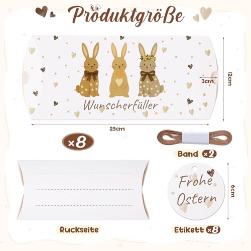 Hestya 8 Stück Wunscherfüller Geldgeschenk Frohe Ostern Verpackung Geld Verpacken Hase Kissenschachteln Geschenkbox Befüllen Ostergeschenke Gutschein und Süßigkeiten Schachtel(Drei Osterhasen)