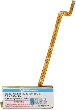 MCMConcepts Replacement Battery 850mAh Thick for Apple iPod Classic/Video 5th 5.5 60GB 80GB