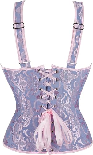 Image of Women's Lace up Gothic Jacquard Shoulder Straps Tank Overbust Shaper Corset Bustiers Top