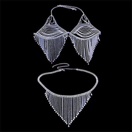 Silber- Jahrgang Strass Körper Kette BH Kristall Kette Bikini Truhe Körperzubehör Schmuck Damen sexy Dessous Nachtclub… – Bild 3