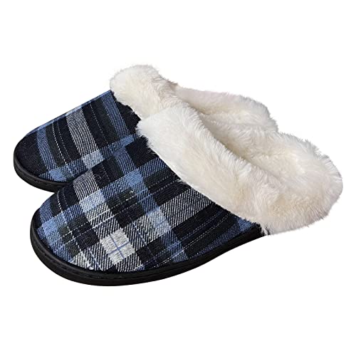 Geahod Herren Damen Hausschuhe Winter Warme Plüsch Geschlossen Pantoffeln Memory Foam Rutschfest Cozy Hause Slippers Indoor Outdoor, Blau, 42-43 Cover