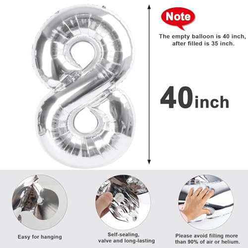 Image of 27 Balloon 40 inch Silver Number Balloons for 27 Birthday Party Decoration | Saturated Color, Large 40 in, With Straw & Hanging Hole, For Graduation Season, Thanksgiving, Anniversary, Christmas