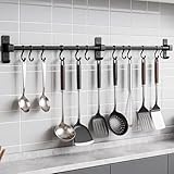 FINELYCR Hakenleiste Küche 80 cm, Aluminium Hängeleiste Küche, Stange für Küchenutensilien mit Beweglichen Haken, Multifunktionales Küchenreling Schwarz, für Küchen, Bad und Flur