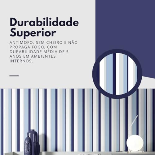 Papel de Parede Adesivo Lavável Autocolante - Listras Azul Infantil - 3m x 40cm - Decoração para Qua