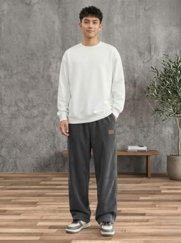 Image of Zombom Men's Comfortable Baggy Corduroy Pants | Relaxed Fit Stretch Waist Trousers for Everyday Wear | Casual Trouser for Man