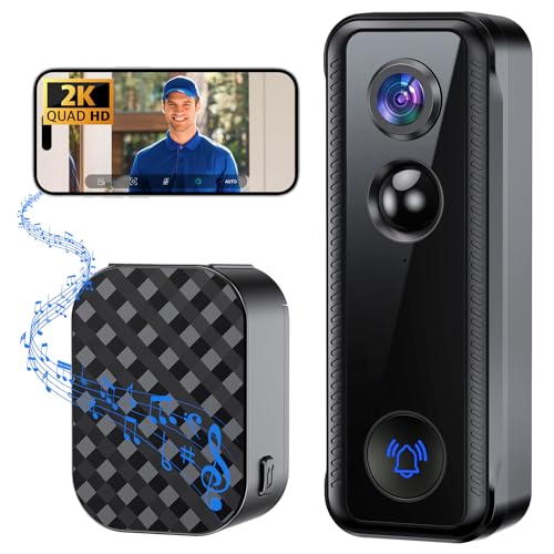 Ankway 2K Video Türklingel mit Kamera wlan, 145° Weitwinkel, PIR-Sensor, 2-Wege-Videoanruf, Live-Ansicht verfügbar, Alarme, wasserdicht, 2 Speicherwege, Unterstützung mit Alexa, Smarte Doorbell Camera