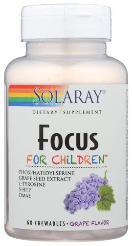 SOLARAY Kids Focus Chewables with Phosphatidylserine - Natural Brain Development Support with DMAE, Memory & Concentration Support for Children, Kids Focus and Attention Supplement - 60 Chewables