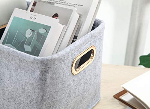 Collapsible Storage Bins Foldable Felt Fabric Storage Basket Organizer Boxes Containers with Handles Metal Handles for Nursery Toys,Kids Room,Clothes,Towels,Magazine (Light grey, 15.9L×11W×9.8H) - Image 4