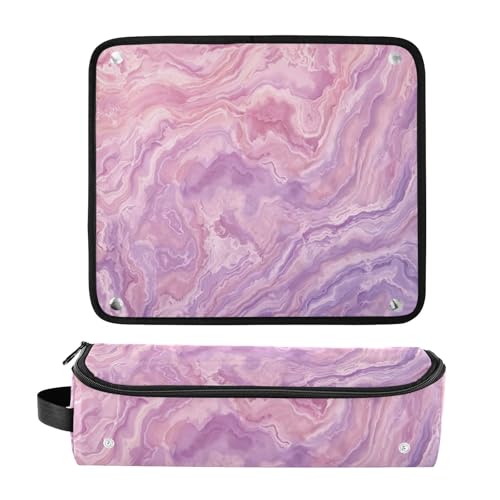 Estuche de viaje 2 en 1 para rizadores y planchas de pelo con tapete resistente al calor color lila con diseño marmoleado en espiral miniatura 3