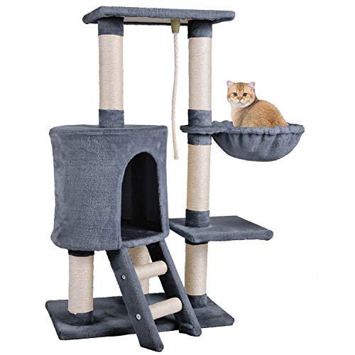 Mcdear Árbol de Gato Rascador Árbol Trepador Sisal Felpa con Hamaca y Cuerda 96 cm Gris