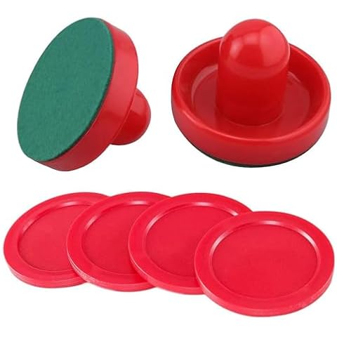 GIYOMI Light Weight Air Hockey Red Replacement Pucks & Slider Pusher Goalies for Game Tables, Accessories,Equipment (2 Striker, 4 Puck Pack) (Mini) Cover