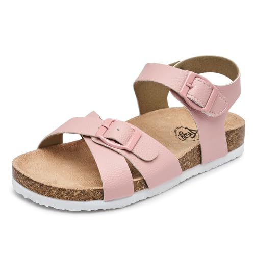 Trary Girls Sandals Open Toe Casual Summer Shoes with Cork Footbed Comfortable Flat Sandals for Little Kids