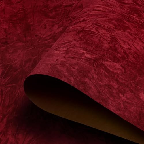 HelloWall Garnet Velvet Wallpaper Peel and Stick Fabric Felt Wallpaper Wrinkled Textured Self Adhesive Dark Red Velvet Flocking Liner Felt Sheets Contact Paper for Jewelry Drawers Cabinets 17.7x80