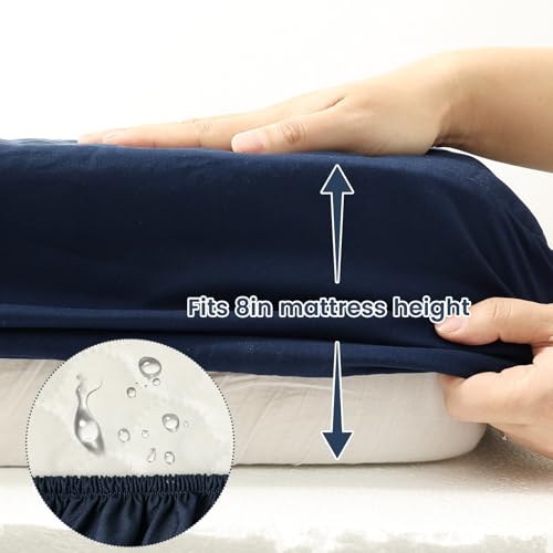 Image of david's kids 2 Pack 52''x28'' Waterproof Crib Mattress Protector Pad Cover Stretch up to 8 inch, Fitted Standard Crib and Toddler Mattresses, Ultra Soft and Breathable for Boys Girls, Grey & Navy Blue