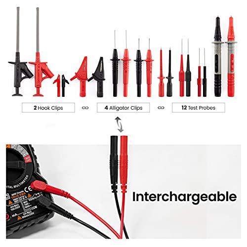 Kaiweets Digital Clamp Meter T-Rms 6000 Counts With 23Pcs Test Leads Kit For Multimeter With Electrical Alligator Clips, Multimeter Voltage Tester Auto-Ranging, Measures Current Voltage Temperature C #TOP5
