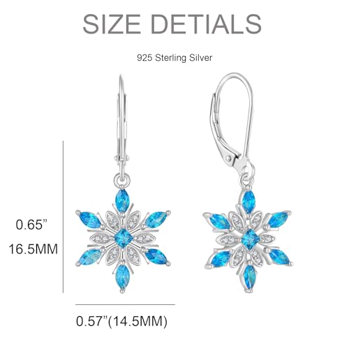 Snowflake Drop Dangle Earrings 925 Sterling Silver Winter Leverback Earrings 5A Cubic Zirconia Jewelry for Women3