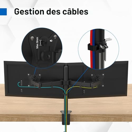 Bras ecran pc double moniteur VESA inclinable orientable noir - 6