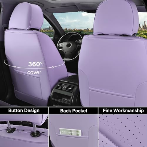 Image of Coverado Car Seat Covers Full Set, 5 Seats Front Seat Cover and Back Seat Covers for Cars, Automotive Seat Covers Leather Waterproof Seat Covers, Purple Car Seat Protectors Universal for Cars
