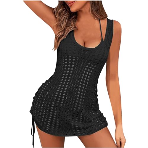 Salida de baño de verano 2024 para mujer, salida de baño con cordón lateral, vestido de playa, mini vestido de playa, salida de baño para mujer, Negro, M