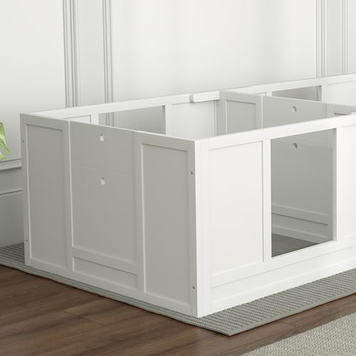 PawHut Wurfkiste für Welpen, Wurfbox Welpenlaufstall mit 2 Raum, Hundelaufstall mit Tür Welpenauslauf für kleine Hunde, 164x80x48 cm, Weiß