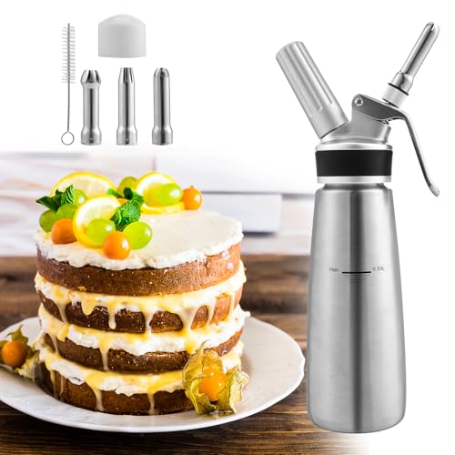 Peviasot Sahnespender, 500 ml Sahnespender mit 3 Edelstahldüsen und 1 Reinigungsbürste, Professionelle Sahnesyphon für Nachspeisen, Auslaufsicher Schlagsahnebereiter für Desserts Gebäck, Edelstahl Peviasot Sahnespender, 500 ml Sahnespender mit 3 Edelstahldüsen und 1 Reinigungsbürste, Professionelle Sahnesyphon für Nachspeisen, Auslaufsicher Schlagsahnebereiter für Desserts Gebäck, Edelstahl