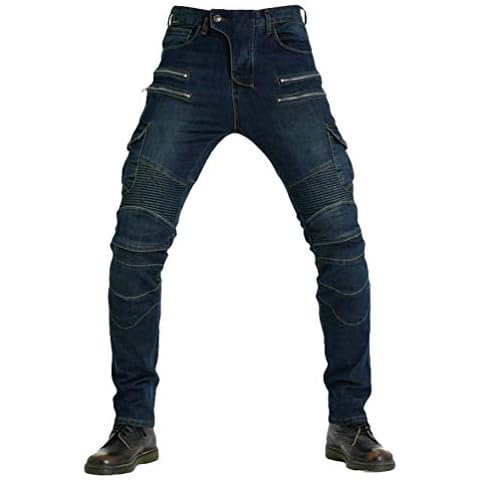 OttoBen Mens Womens Moto Jeans Riding Biker Denim Pants Anti-fall Protective Motorcycle Pants Elastic Zipper Motorbike Trousers Wtih 2 Knee Protectors And 2 Hip Protectors Blue 35W / 43L Cover