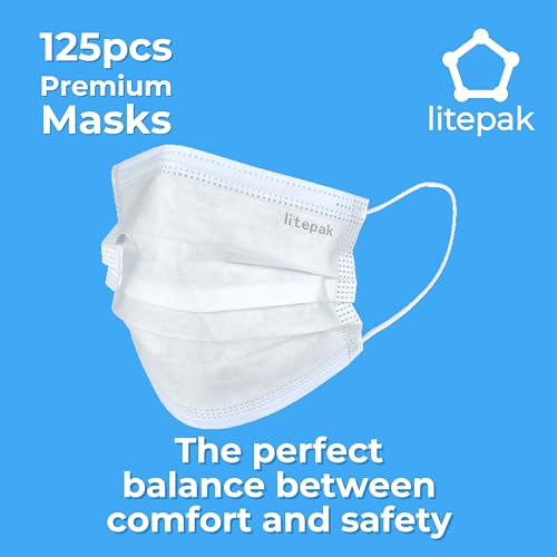 Litepak 125-Pack Disposable Face Mask Premium Comfort Earloops with Dispenser Box (White) - Image 5