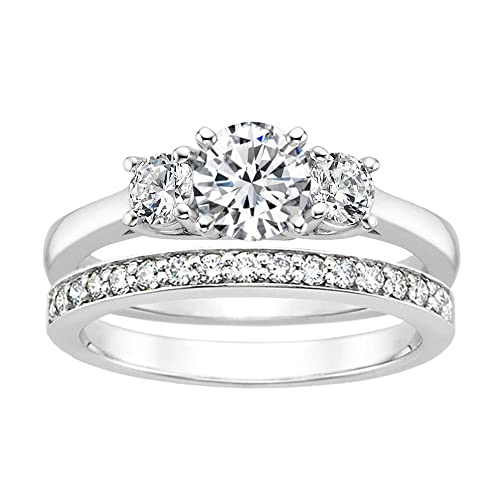 14K White Gold Over Round Cut White Diamond 925 Sterling Silver Diamond Engagement Wedding Anniversary Bridal Trio Ring Set for His & Her2