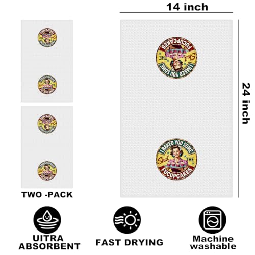 Image of 2 Pcs Funny Kitchen Towels 24x14 Inch, i Baked You Some Cake Reusable Dish Towels for Kitchen Bathroom Decor, Waffle Weave Hand Cloth Tea Towel, Funny Birthday Gifts for Women Friend Girls