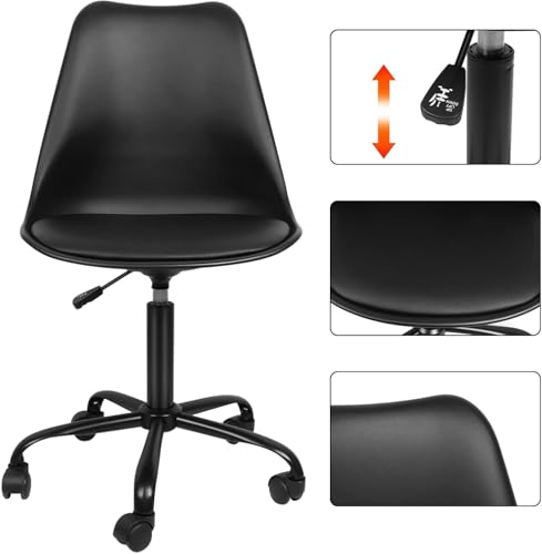 Image of Amazon Brand - Umi Polypropylene Height-Adjustable Modern Stylish Revolving Office Computer Study Desk Task Chair with PP Plastic Backrest + PU Cushion Ideal for Spa, Home, Medical in Black Color