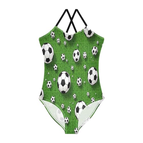 Kids Swim Suits 3-10 Y Beach Swimsuit Girls, Black White Soccer Balls Green
