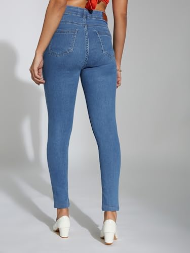 Image of Miss Chase Women's Skinny Fit High Rise Regular Length Stretchable Denim Jeans (MCSS25DEN68-42-530-36, Caribbean Blue, 36)
