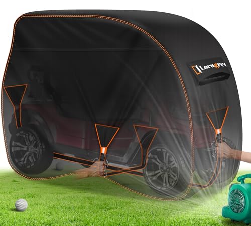 Lorugred 2 Passenger Golf Cart Cover Waterproof Fits for EZGO Yamaha Evolution Honda 420D Heavy Duty Club Car Cover.96Lx45Wx65H inch 2/4 Seats with Two Zipper Doors Golf cart Accessories