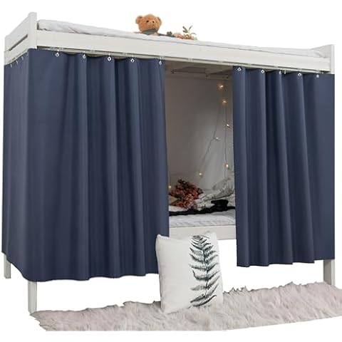 Teanea Twin Bunk Bed Curtains 100% Blackout Home Dorm Privacy Curtains, 2 Panels, Navy Cover