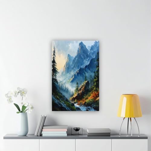 Peinture à l'aquarelle sur toile pour habiller un mur vide : paysage de montagne 20x30