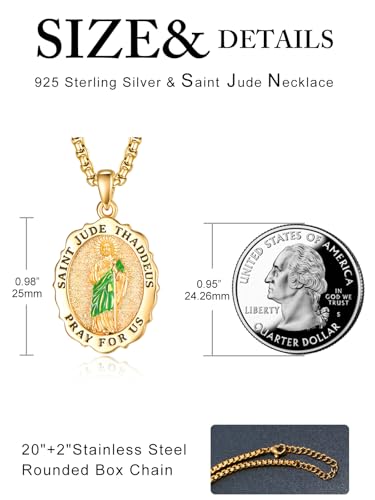 TANGPOET Saint Medal Pendant Necklace for Women Men 925 Sterling Silver 24K Gold Plated Patron Religious Christian Protection Amulet Jewelry Gifts for Birthday Mothers Fathers Day Christmas2