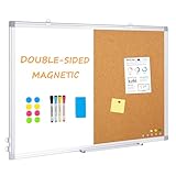 DOLLAR BOSS Magnetic Dry Erase Board and Cork Bulletin Board Combination,White Board Cork Board Combo 36x24 Inch,Push Pin Board Vision Board Whiteboard for Home Office Wall
