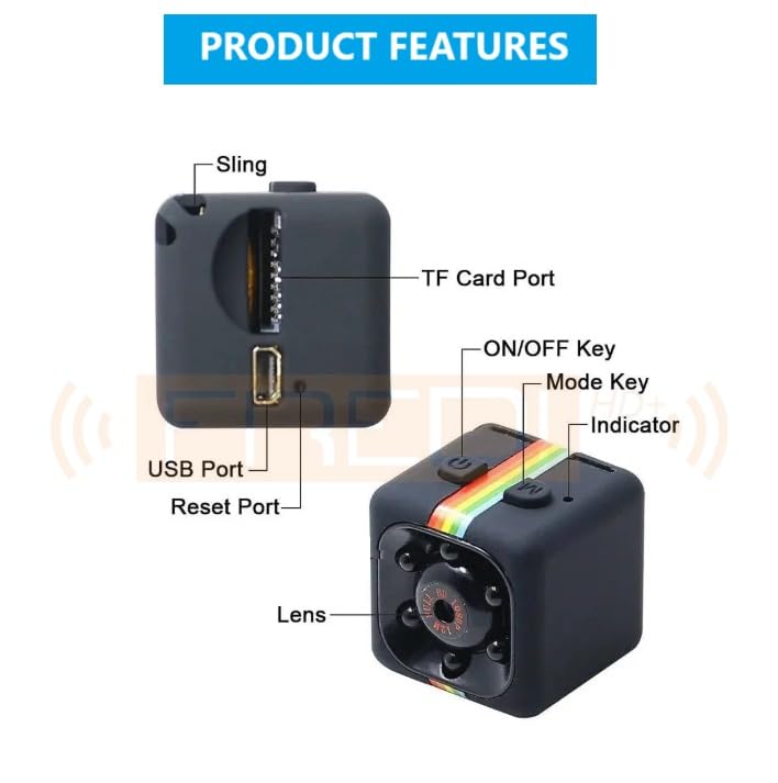 Image of FREDI HD PLUS SQ11 Mini Camera | 1080P Full HD Recording | Compact Indoor Camera | Motion Detection | Loop Recording | USB Powered & Rechargeable | Micro SD up to 32GB