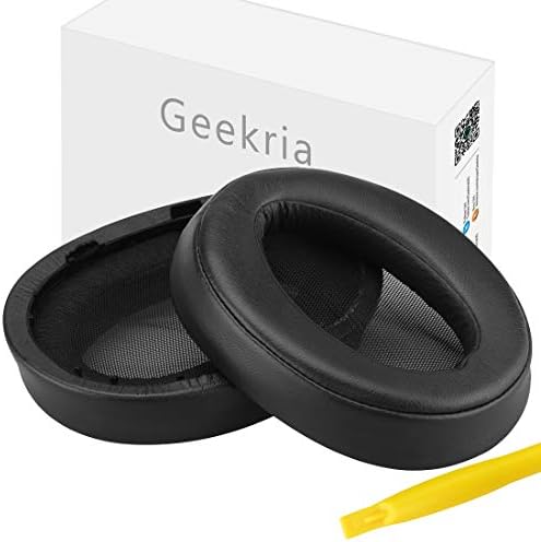 Geekria QuickFit Protein Leather Ear Pads Replacement for Sony MDR-100A, MDR-100AAP, MDR-H600A Headphones Earpads, Headset Ear Cushion Repair Parts (Black)