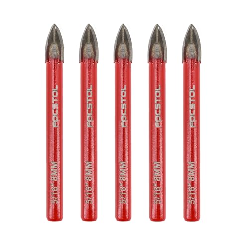 FOCSTOL Set Punte Trapano a Secco - 5 pezzi 8mm Set Punte in Carburo con Gambo Rotondo per Legno Plastica Muratura Ceramica Piastrelle Cemento Marmo