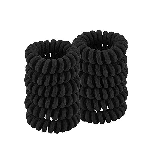Spiral Hair Ties (Cloth Black,12 Pcs), Coil Hair Ties for Thick Hair, Ponytail Holder Hair Ties for Women , No Crease Hair Ties, Phone Cord Hair Ties for all Hair Types with Plastic Spiral