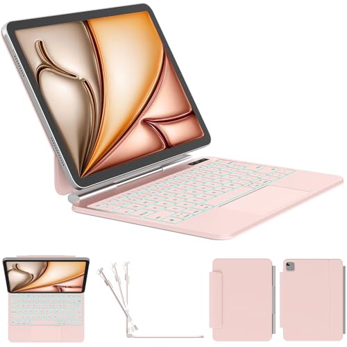 ZYNTHRALIX Keyboard Case for iPad Air 11-inch 2026 (M4/M3/M2) & iPad Pro 11 inch(1/2/3/4 Gen) Magic-Style Keyboard for iPad Air 5th/4th 11-Color Backlit Smart Trackpad with Pencil Buckle Pink