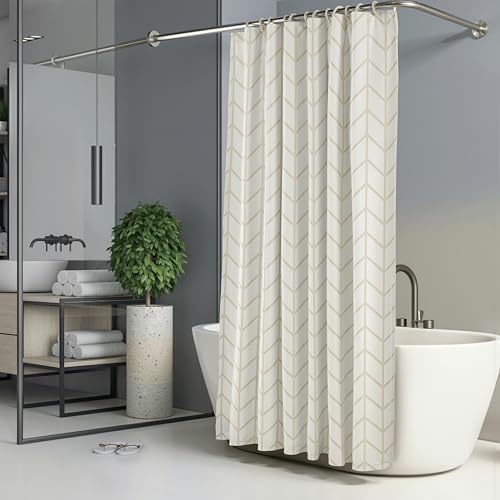 Image of Amazon Basics Bathroom Shower Curtain, Water Resistant Fabric with Weighted Hem, Rust Resistant Grommets & Hooks, Machine Washable, 72 inchx72 inch, Natural Herringbone