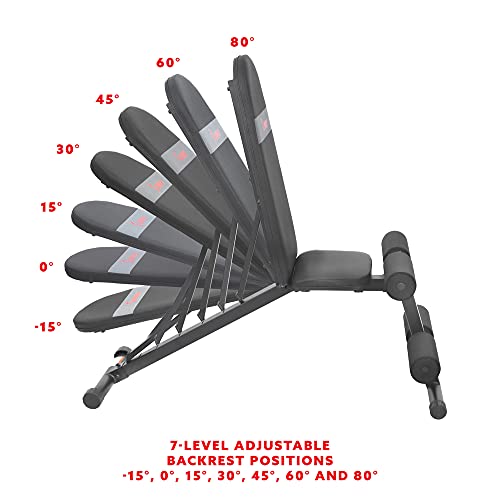 Image of Sunny Health & Fitness Adjustable Weight Bench for Home Gym Strength Training, Incline /Decline, Multi-Position, High Weight Capacity