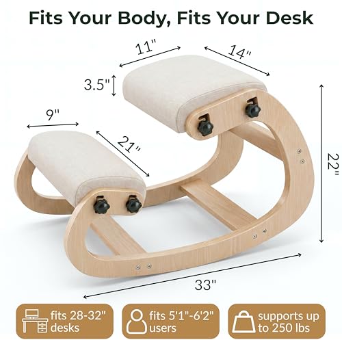 Image of NYPOT Ergonomic Kneeling Chair with Adjustable Seats - Knee Chair for Posture Correction & Kneel Rocking Stool for Desk - Back Pain Relief for Home and Office, Supports 250 pounds - 5 Years Warranty