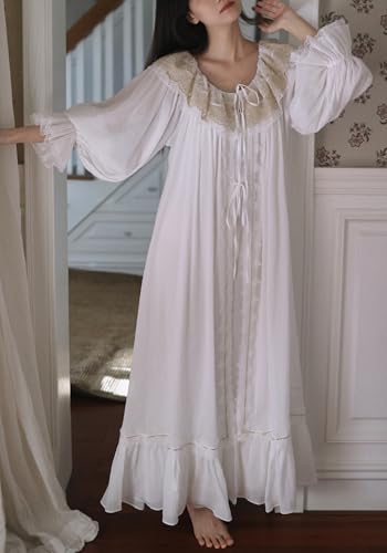 Victorian Nightgown Robe Set for Womens 2 Piece Cotton Built-in Bra Slip Dress Lace Collar Bathrobe2