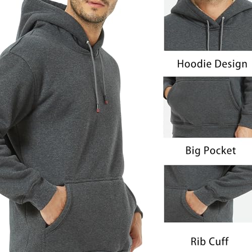 Men's Sherpa Hoodie Big and Tall Men Fleece Pullover Hoodie Thick HoodiesHeavyweight Winter Hooded Sweatshirt with Kangaroo Pocket Grey2