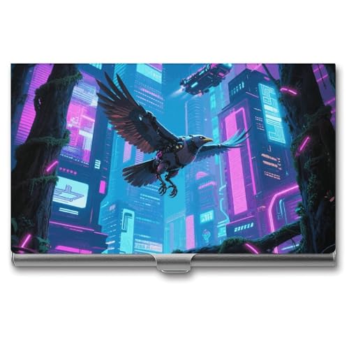 Slim Business Card Case for Men & Women, Pocket Metal Case, Giant Flying Mechanical Bird Professional Aluminum Alloy Business Card Holders, Stylish Purse Name Cards Holder, Buckle Style Shut