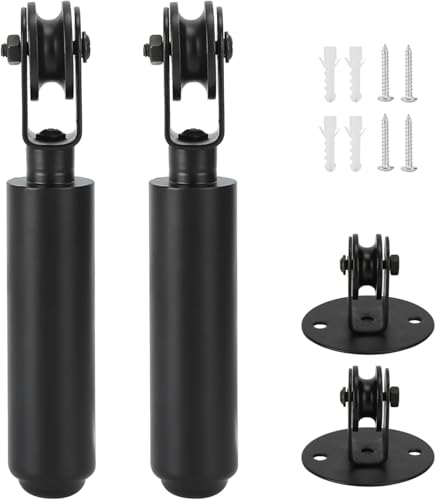 Hapivida Rueda de Polea Negra, Polea de Lámpara de Metal, Lámpara Colgante de Montaje en Techo, Gancho Lámpara Polea Alambre con Varilla Rodamiento para Lámpara Colgante de Ventilador (2Pcs)